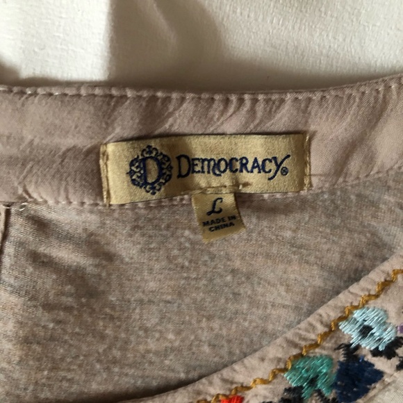 Democracy embroidery boho bell sleeves floral trim jersey knit flare size L - Picture 5 of 9